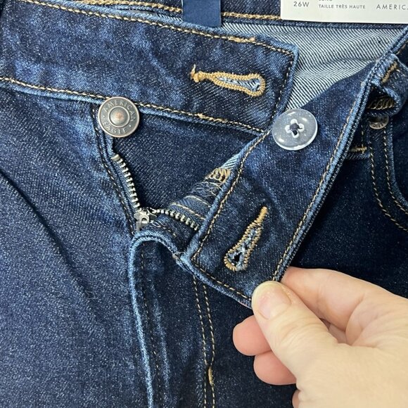 American Eagle Mom Jeans Stretch Super High Rise Dark Wash Denim 2 Long - Picture 7 of 16